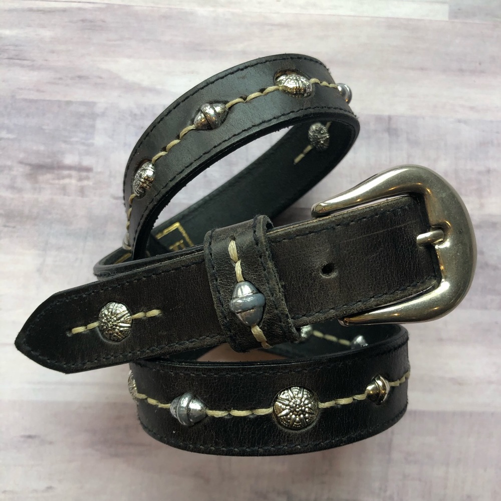 Vintage Black Leather Embellished Belt Stud Boho L